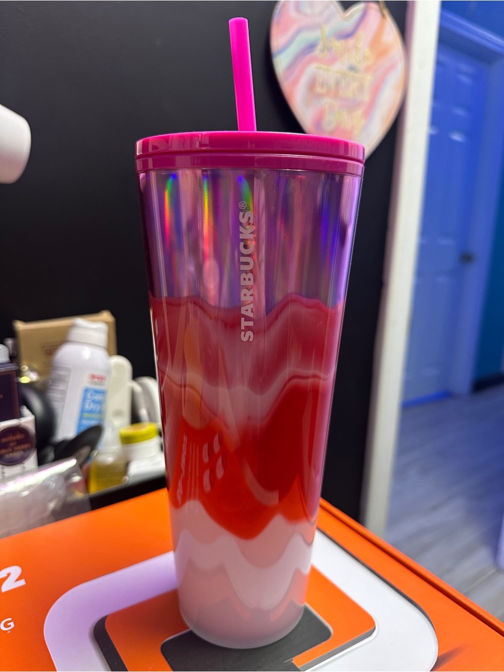 Starbucks Metallic Pink Red White 24 oz Venti Holiday Tumbler 2021 Cold Cup New